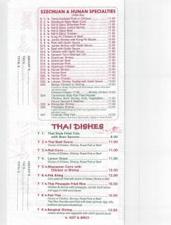 Menu - Szechuan Hunan Thai